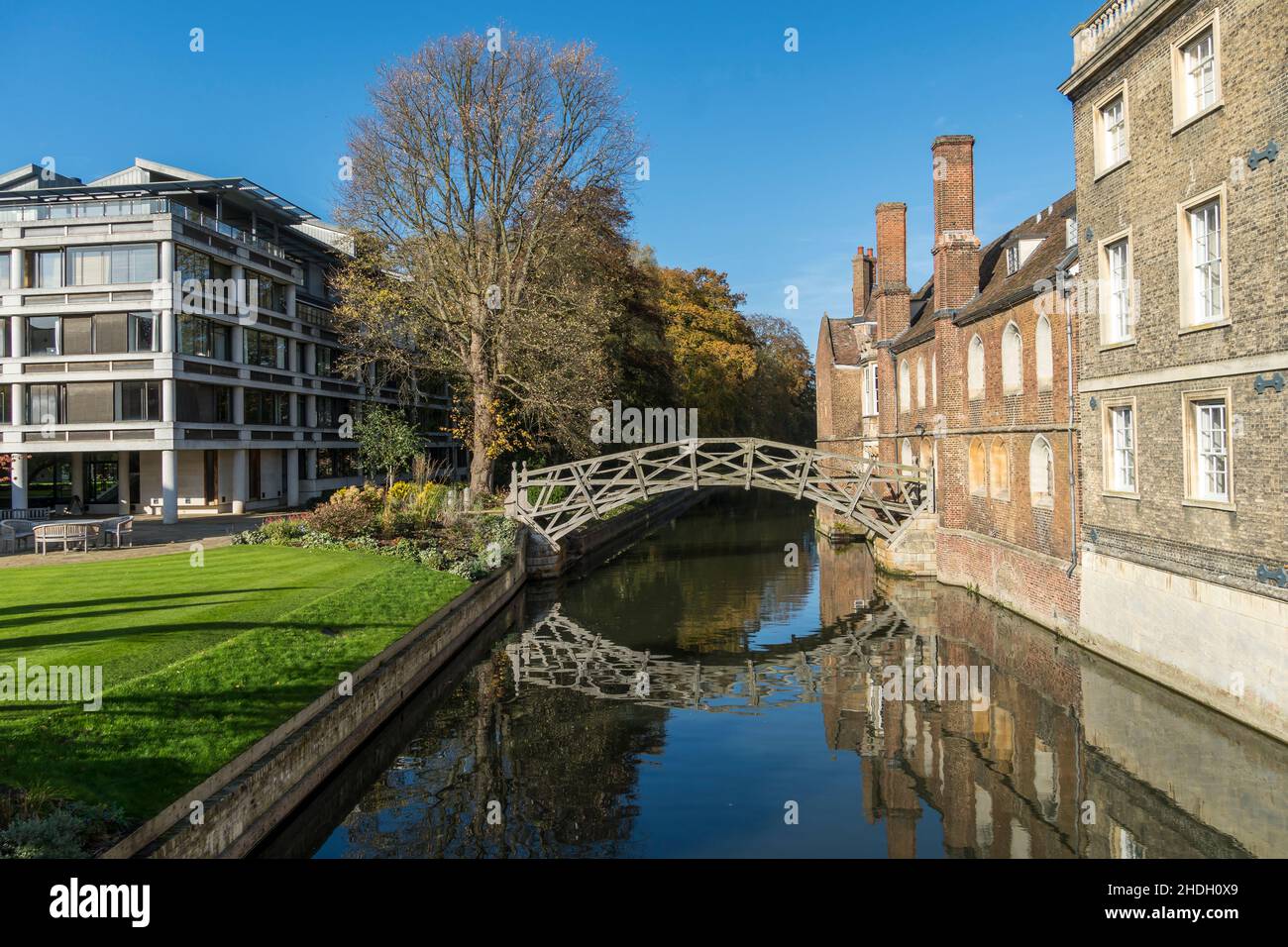 Mathematical bridge river Cam Queens College Cambridge 2021 Stock Photo