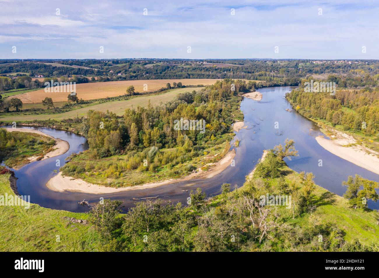 France, Allier, Bourbonnais, La Ferte-Hauterive, confluence of the Sioule river with the Allier river, protected zone site Natura 2000 Basse Sioule (a Stock Photo