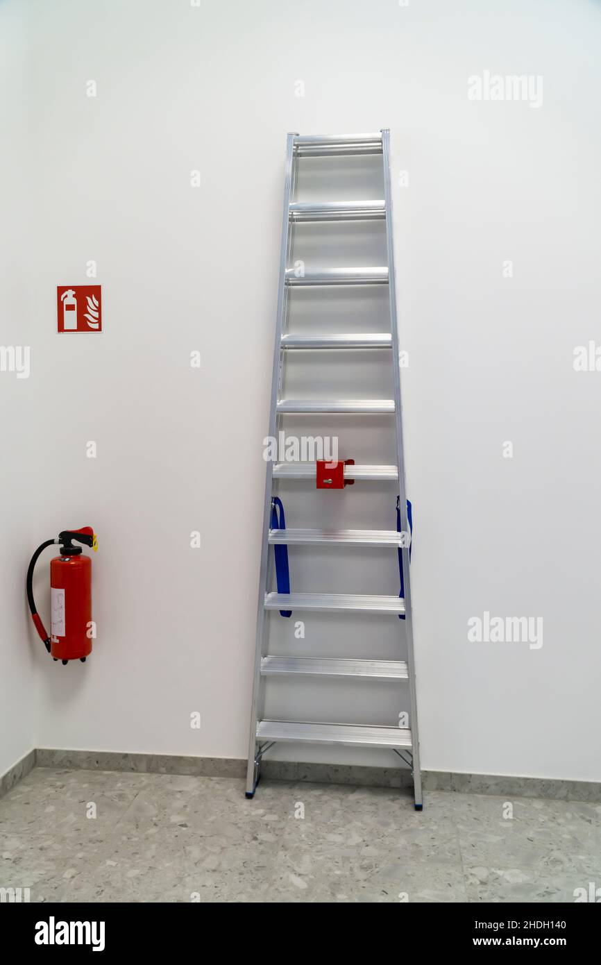 fire extinguisher, ladder, fire extinguishers, ladders Stock Photo