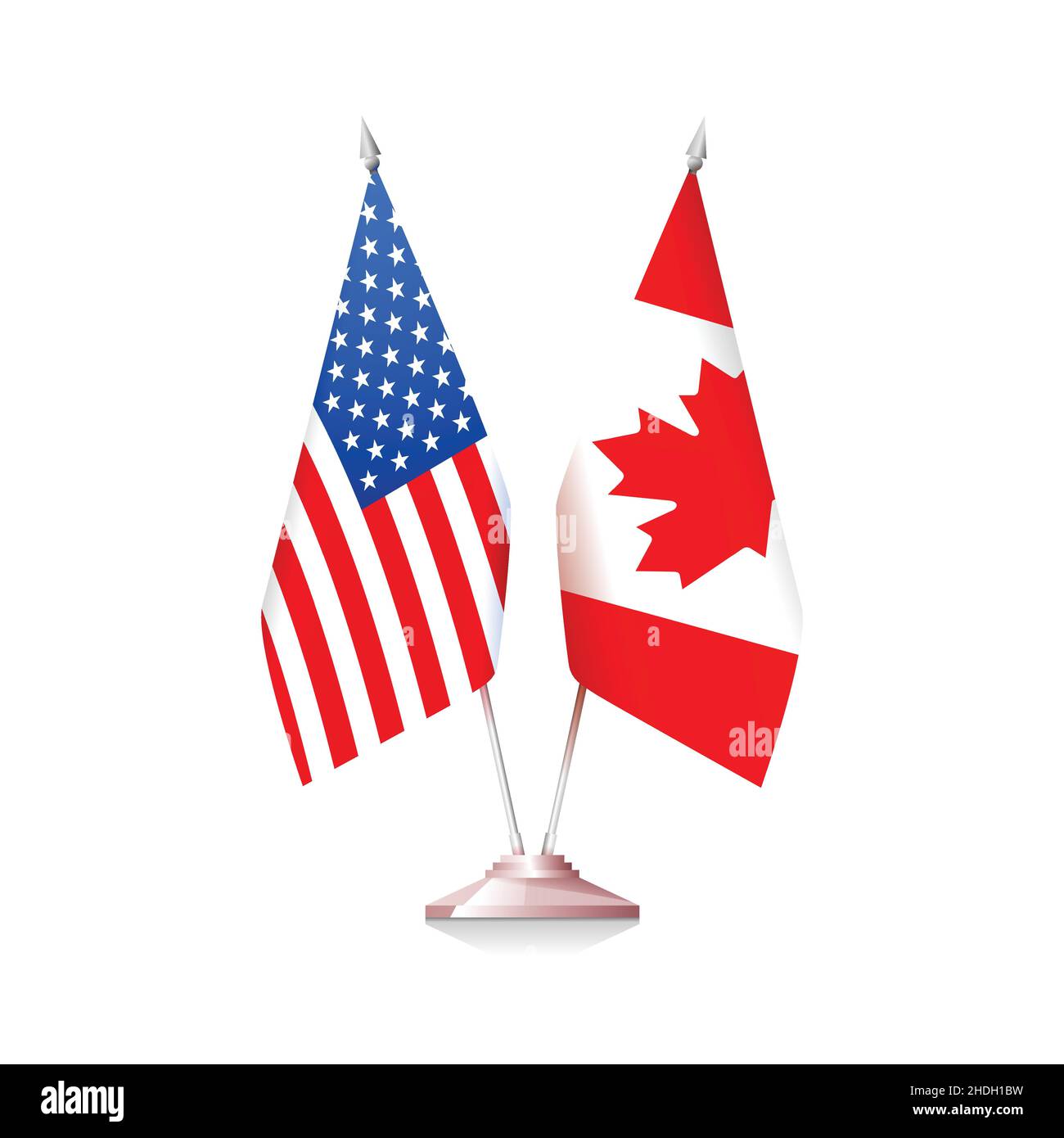 Flags of United States of America and Canada isolated on white background. Vector illustration Stock Vector