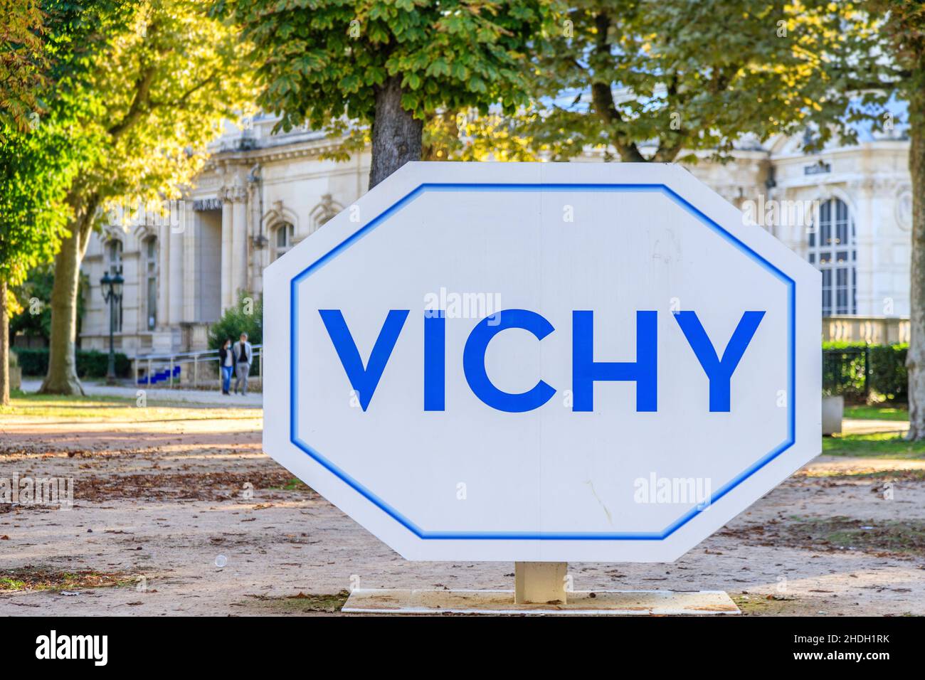 France, Allier, Bourbonnais, Vichy, listed as World Heritage by UNESCO as part of the Grandes Villes d'Eaux d'Europe (Great Spas of Europe), sign with Stock Photo