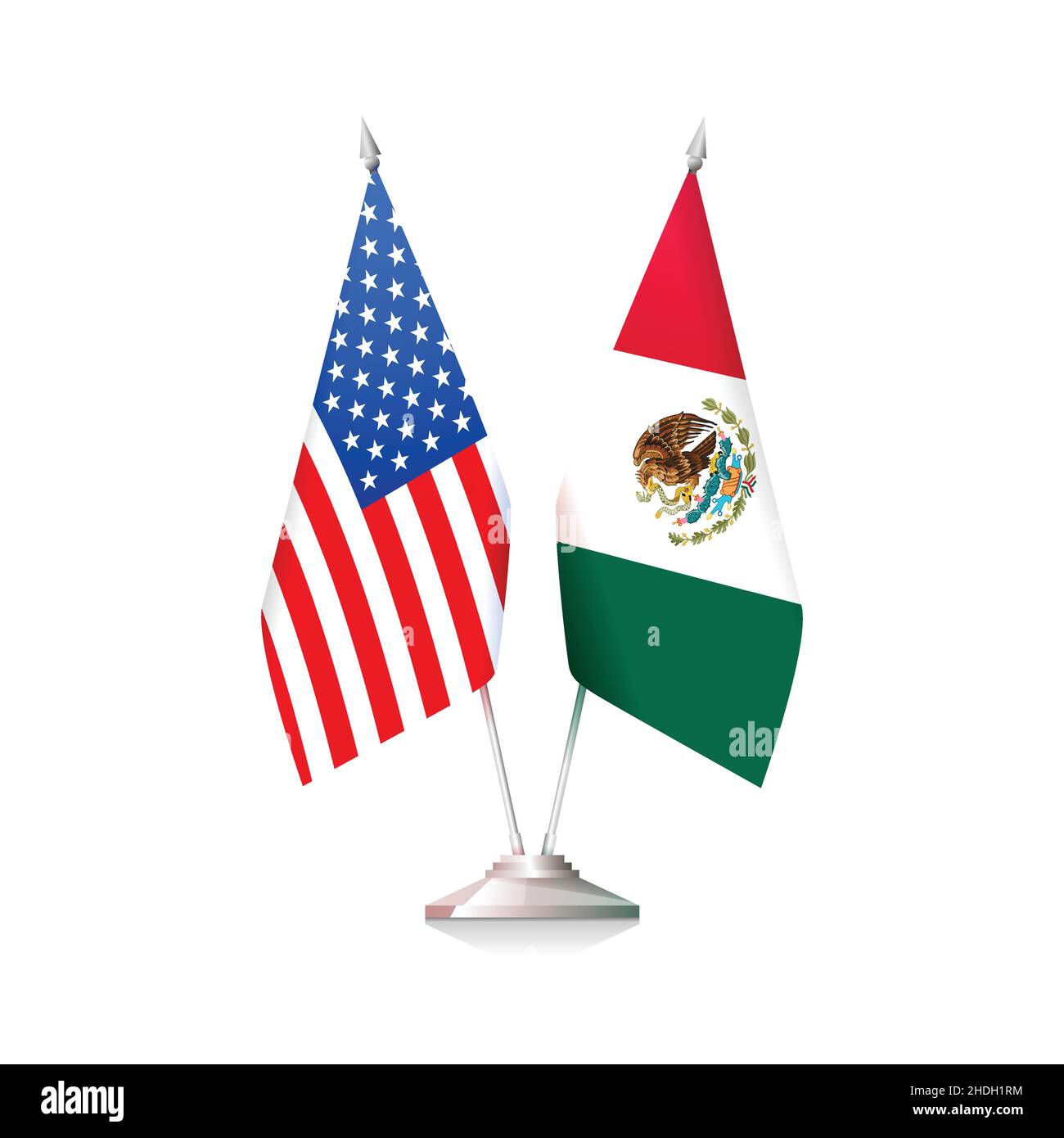 Flags of United States of America and Mexico isolated on white background. Vector illustration Stock Vector