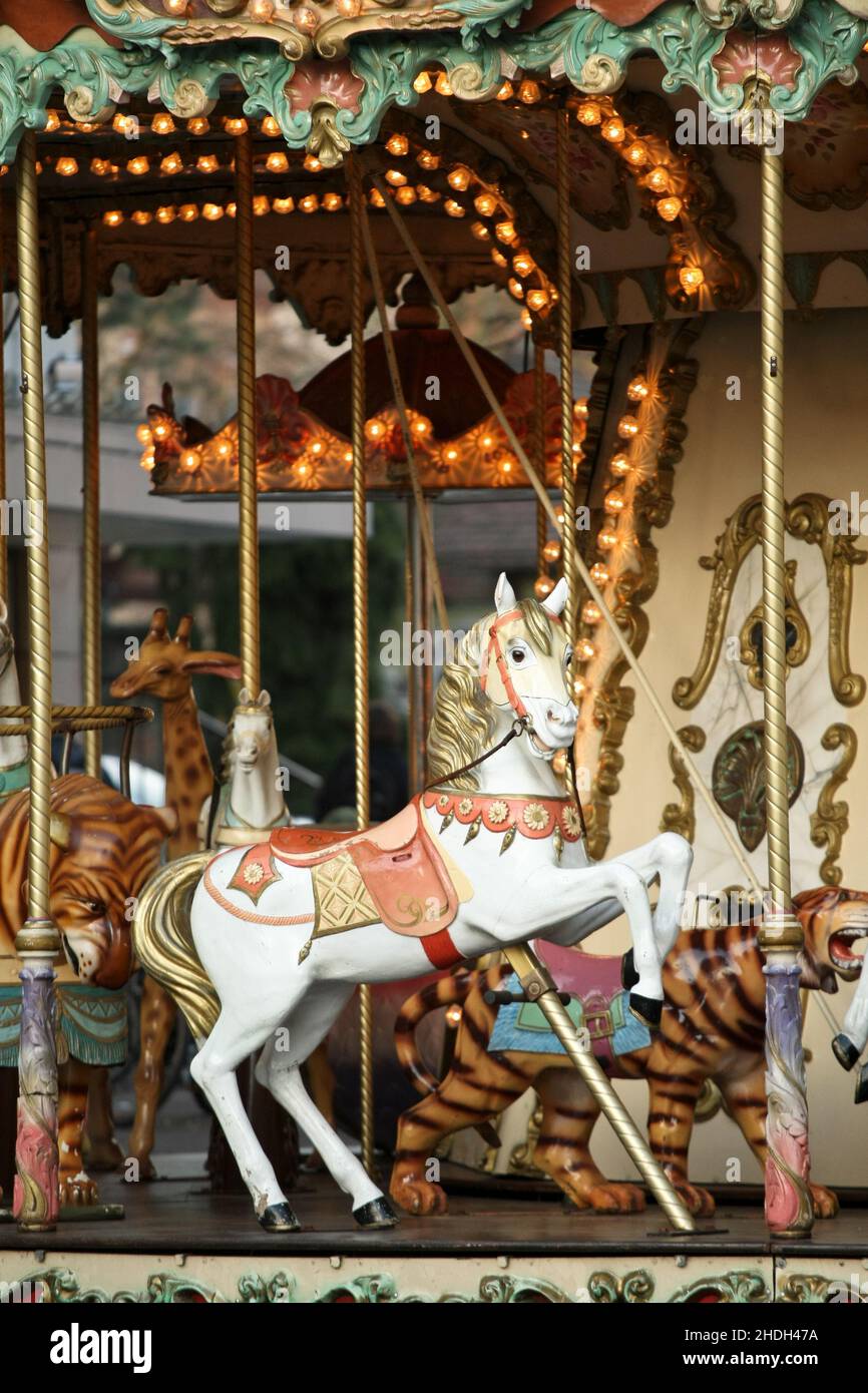 nostalgia, children's carousel, carousel horse, nostalgias, children's carousels, carousel horses Stock Photo
