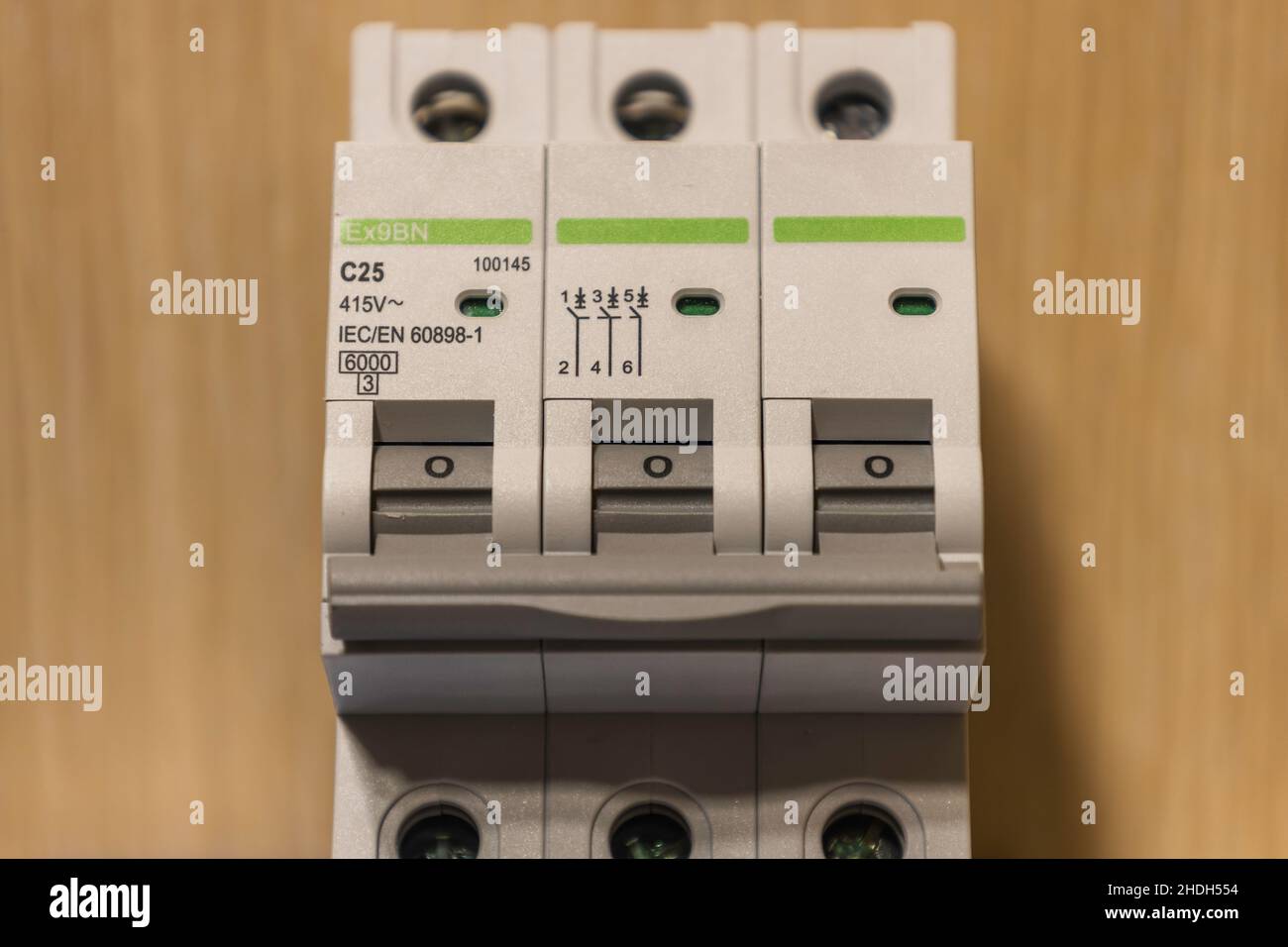 voltage switchboard with circuit breakers. unit with automatic fuses and switchboard with circuit breakers Stock Photo