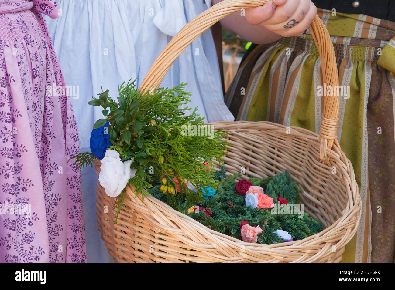 customs, whicker basket, milkmaid, custom, whicker baskets Stock Photo