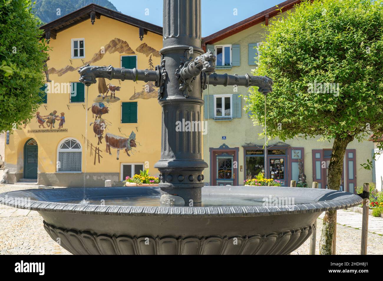 fountain, bad reichenhall, florianiplatz, fountains, bad reichenhalls Stock Photo