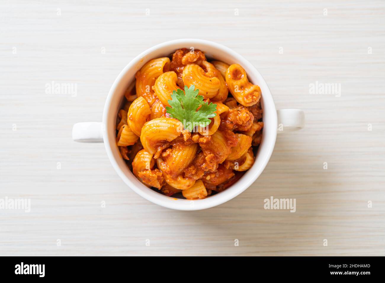 macaroni with tomatoes sauce and mince pork, american chop suey, american goulash Stock Photo