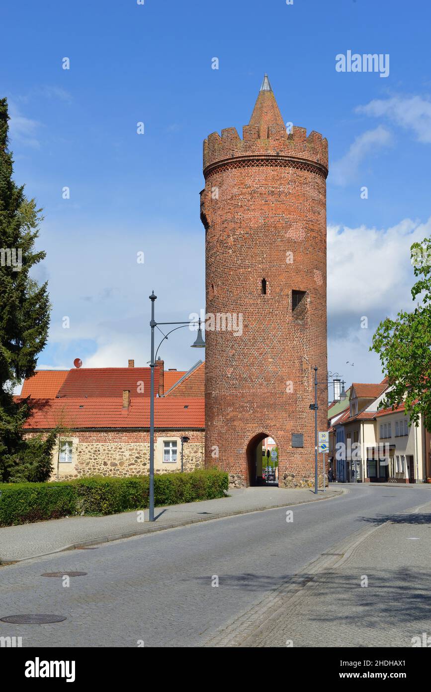 beeskow, luckauer gate tower, dicker turm Stock Photo