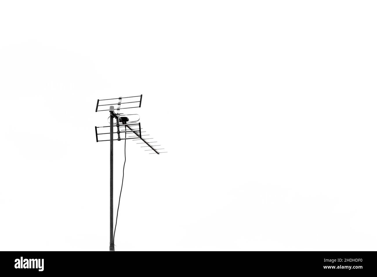 Antenna isolated white background, Communications technology, minimalist picture Stock Photo