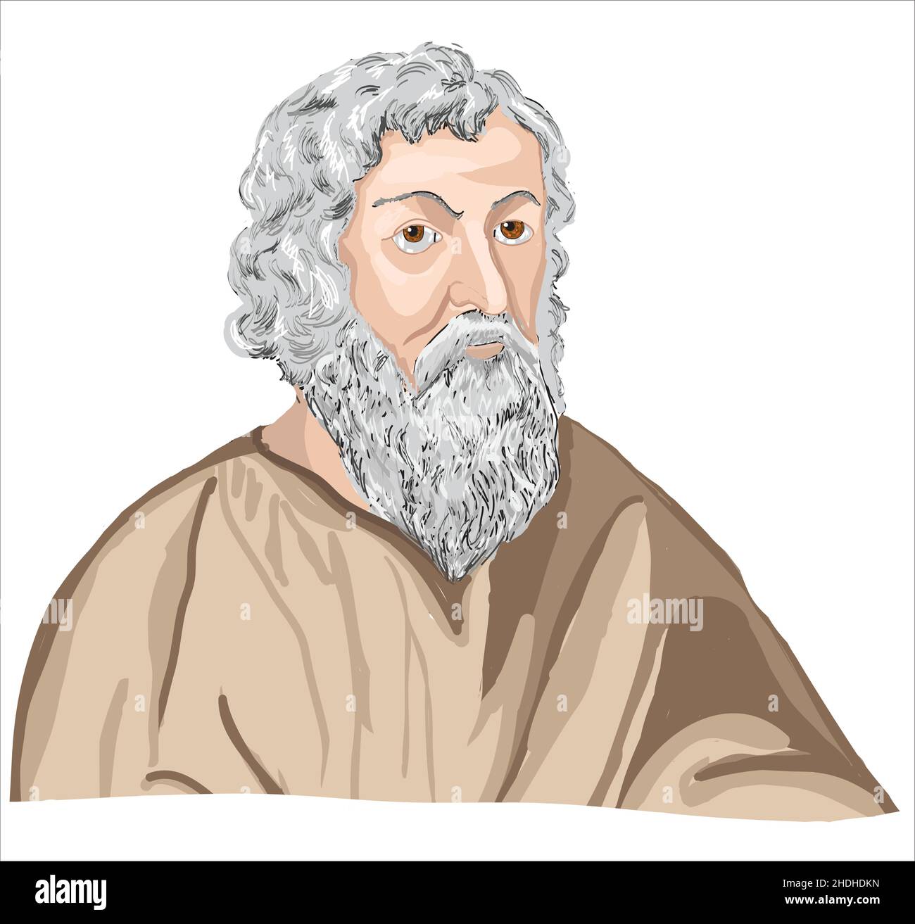 Hippocrates (460-370 BC) portrait in line art illustration. Stock Vector