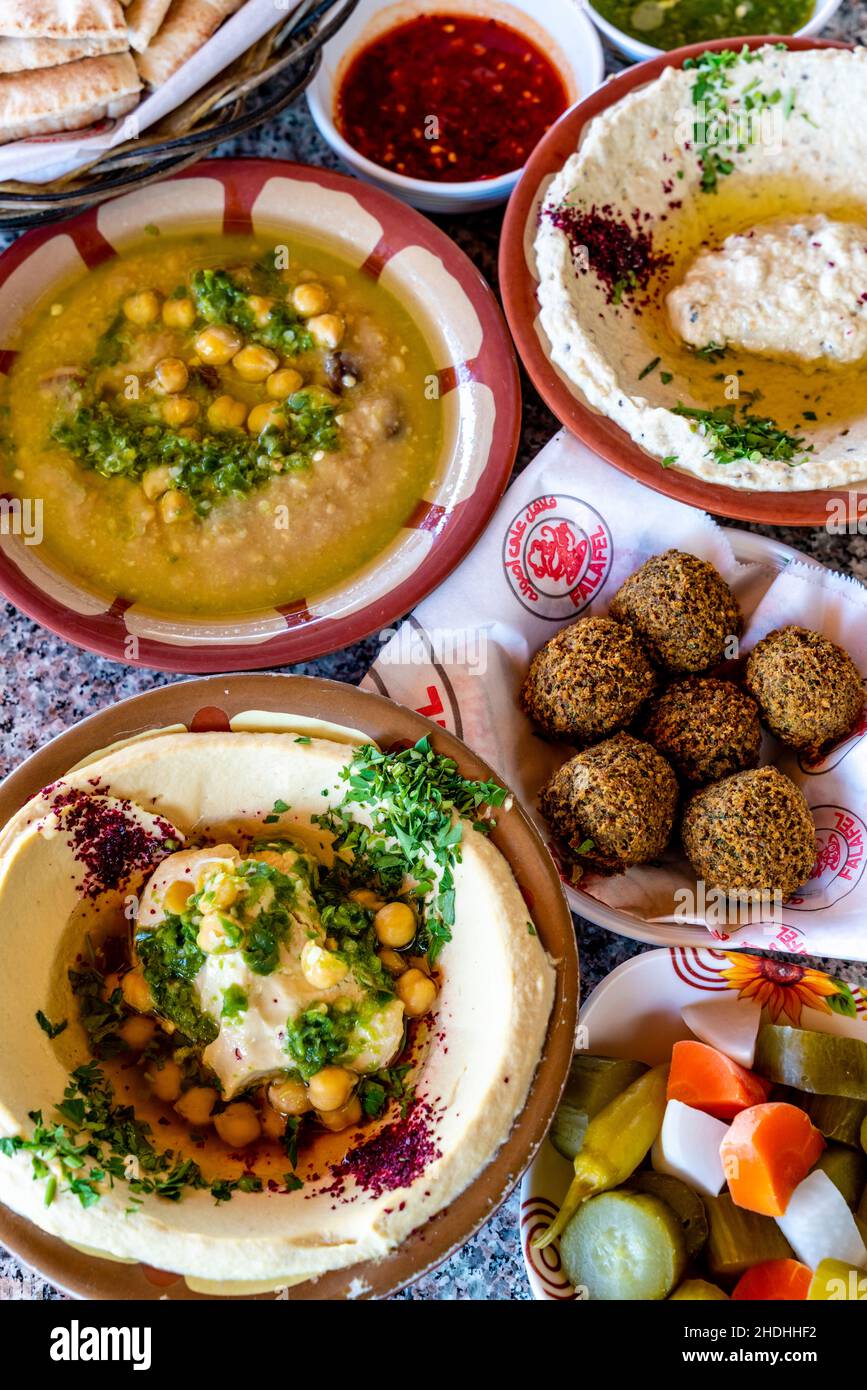 Traditional Jordanian/Arabic Food Dishes, Aqaba, Aqaba Governorate, Jordan. Stock Photo