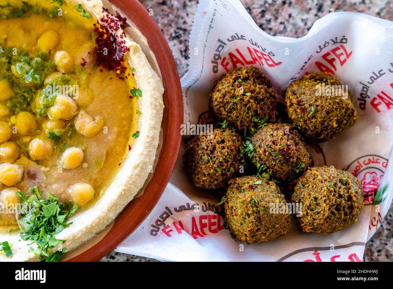 Traditional Jordanian/Arabic Food Dishes Of Falafel and Hummus, Aqaba, Aqaba Governorate, Jordan