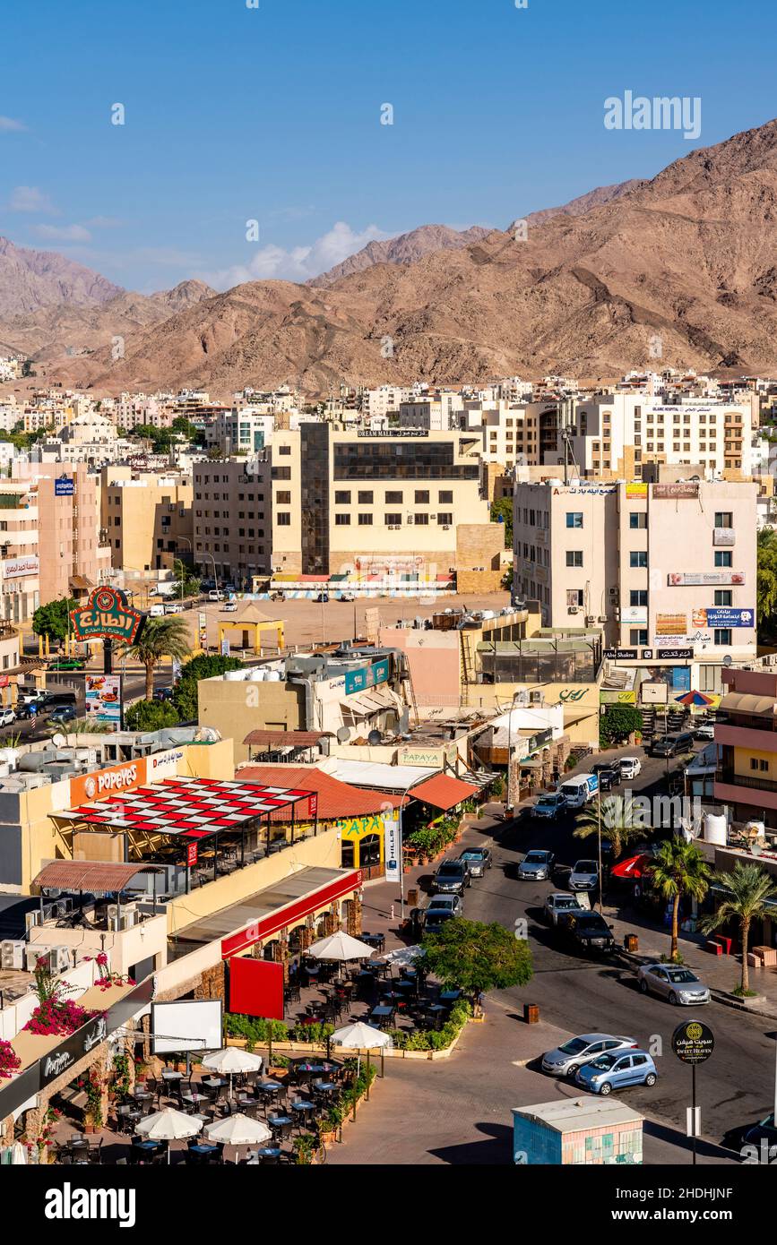 The Skyline Of The City Of Aqaba, Aqaba Governorate, Jordan Stock Photo