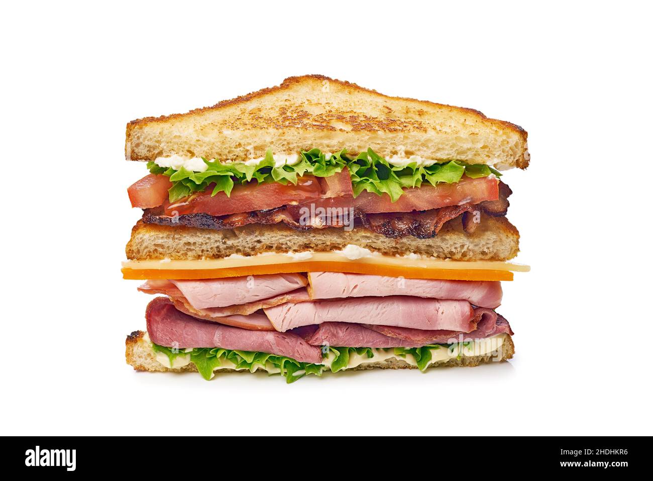 Half of huge club sandwich on white background Stock Photo