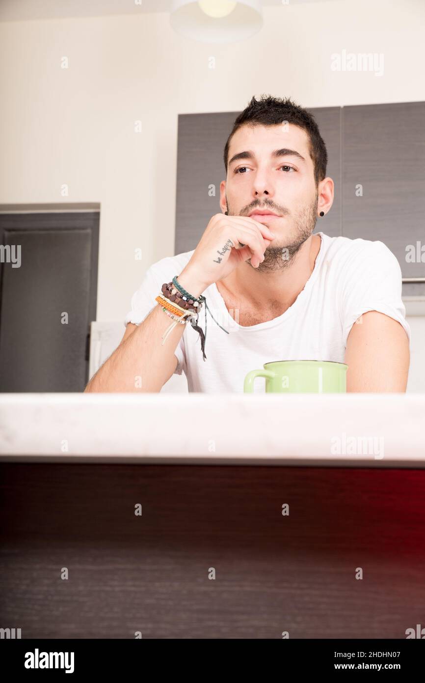 man, home, pensive, guy, men, homes, pensives Stock Photo