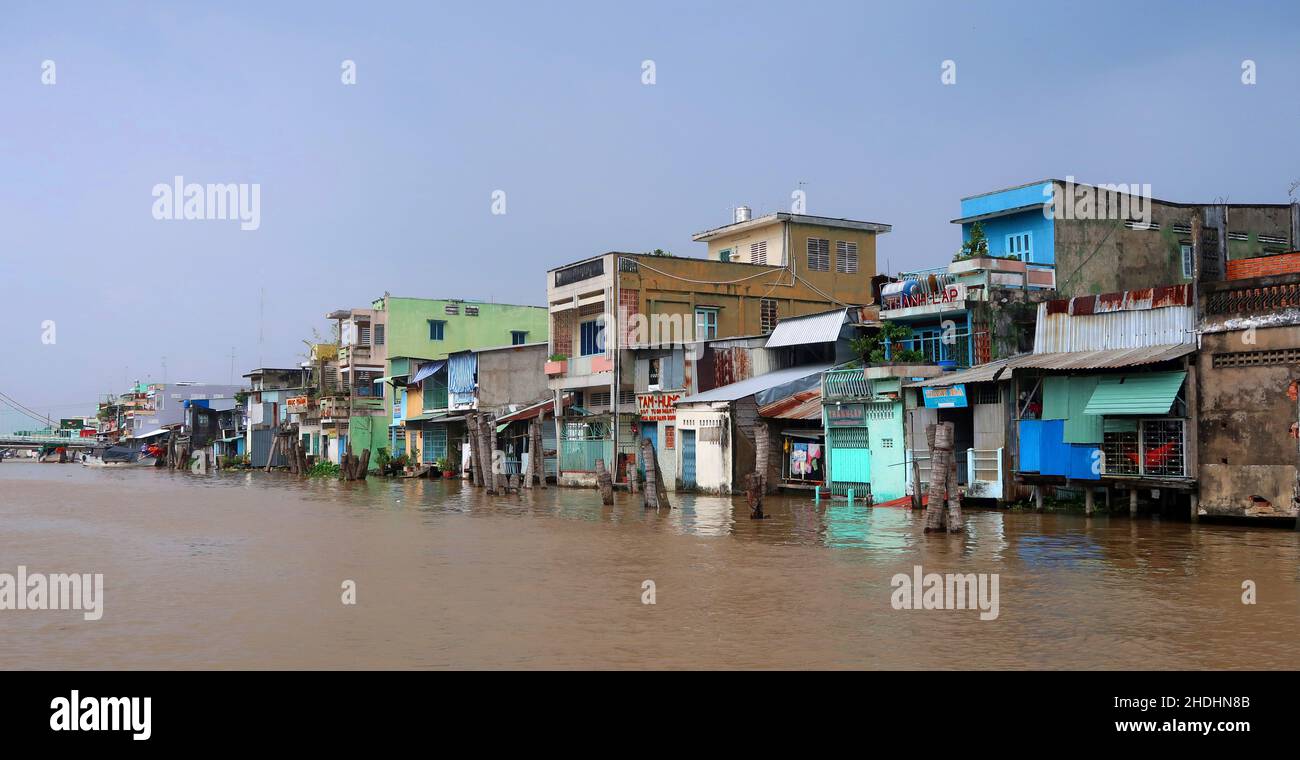 mekong river, Stilt house, mekong, mekong rivers Stock Photo