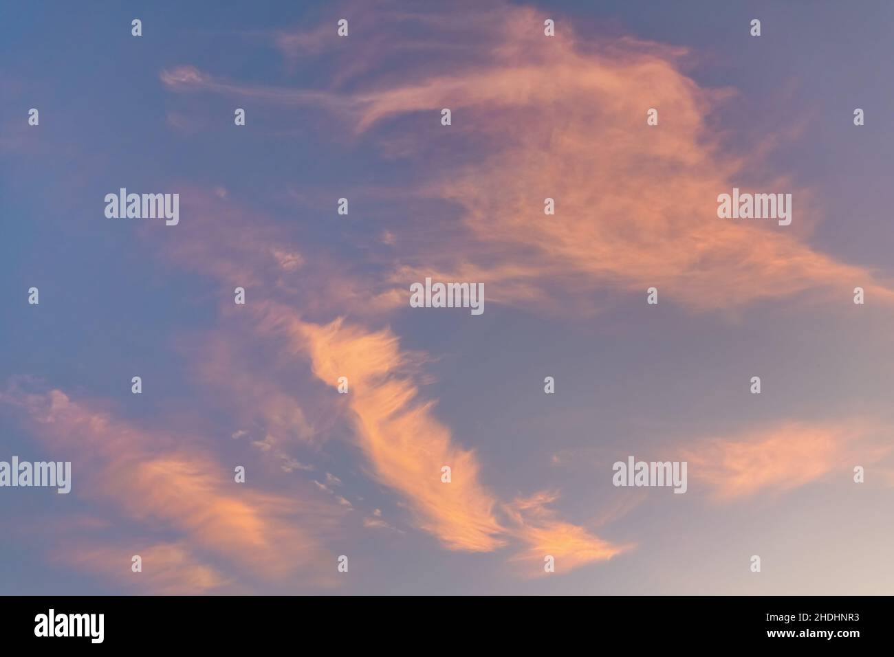 Pink orange sunset cirrus clouds on evening sky Stock Photo