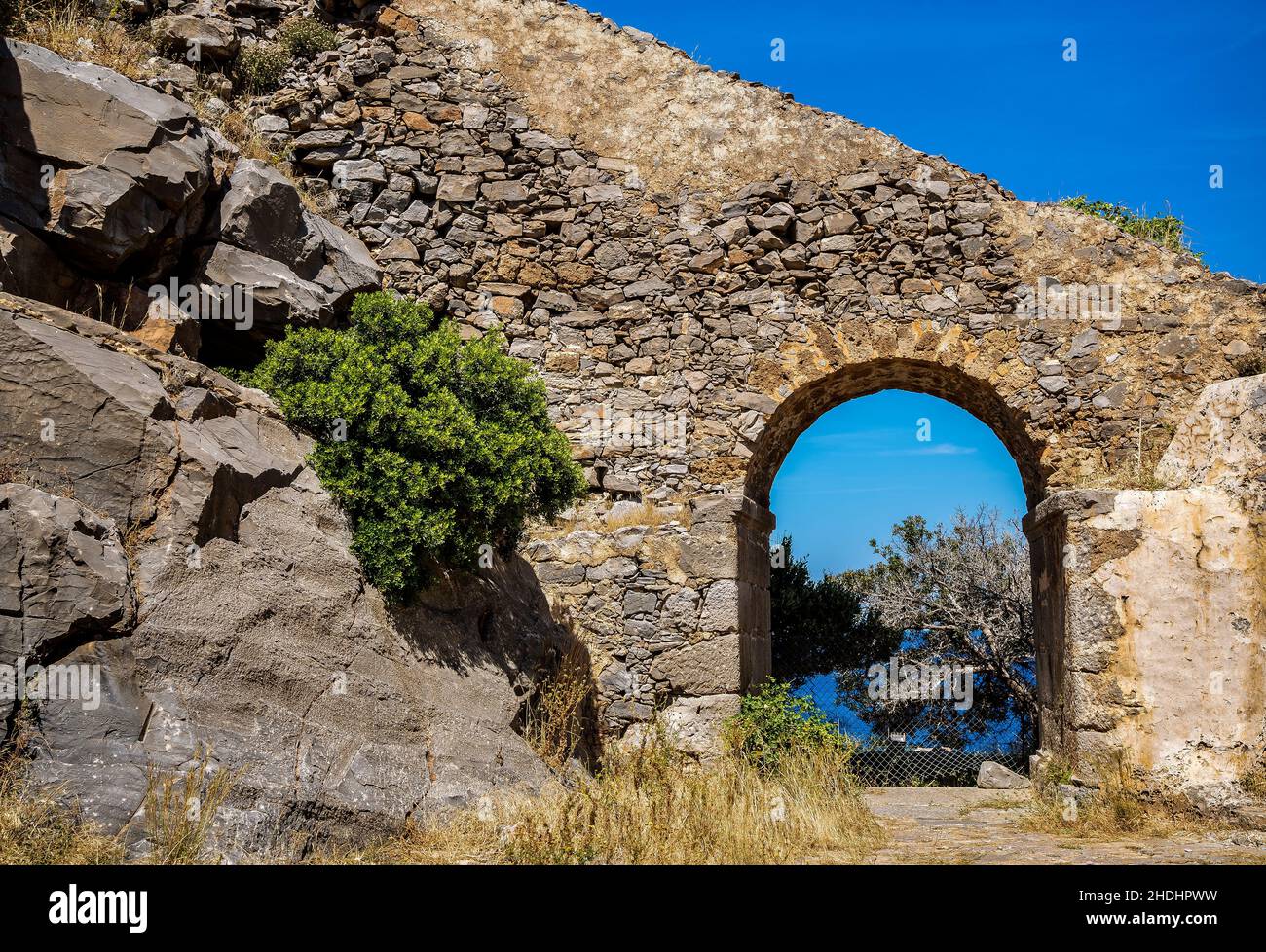 gate, old ruin, round arch, spinalonga, gates, old ruins, round archs Stock Photo