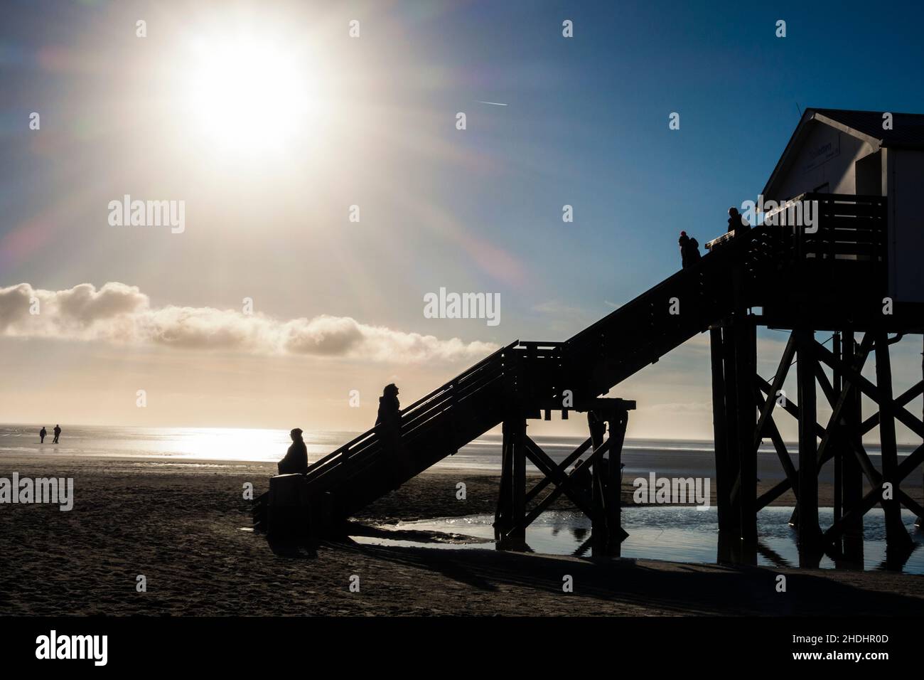 silhouette, stilt house, st. peter ording, silhouettes, houses Stock
