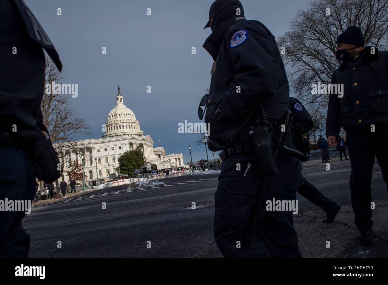 US Capitol police officers walks along Independence Avenue SE, across ...