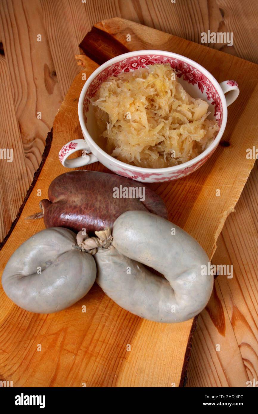 sauerkraut, liverwurst, black pudding, sauerkrauts, liver sausage, liverwursts Stock Photo