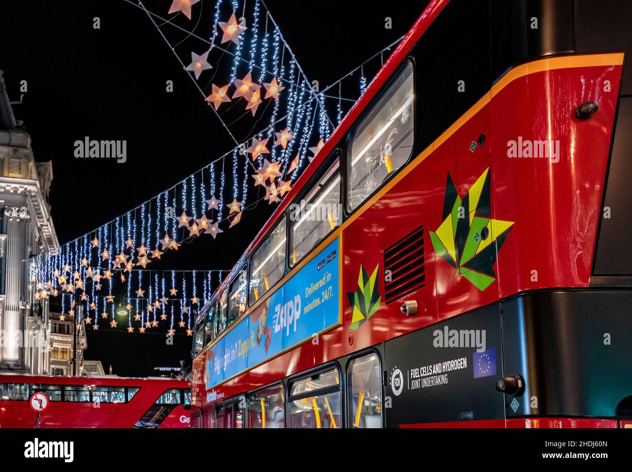 Christmas illuminations at night (2021) at Oxford Circus(middle of