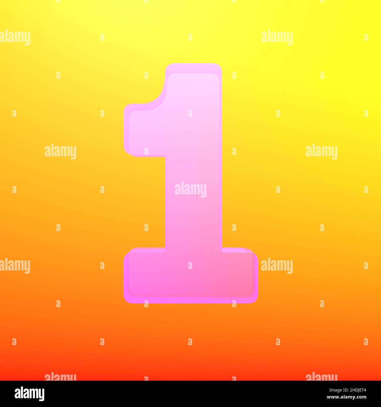 The Number one. Number 1 square 1x1. Number one in pink on a yellow