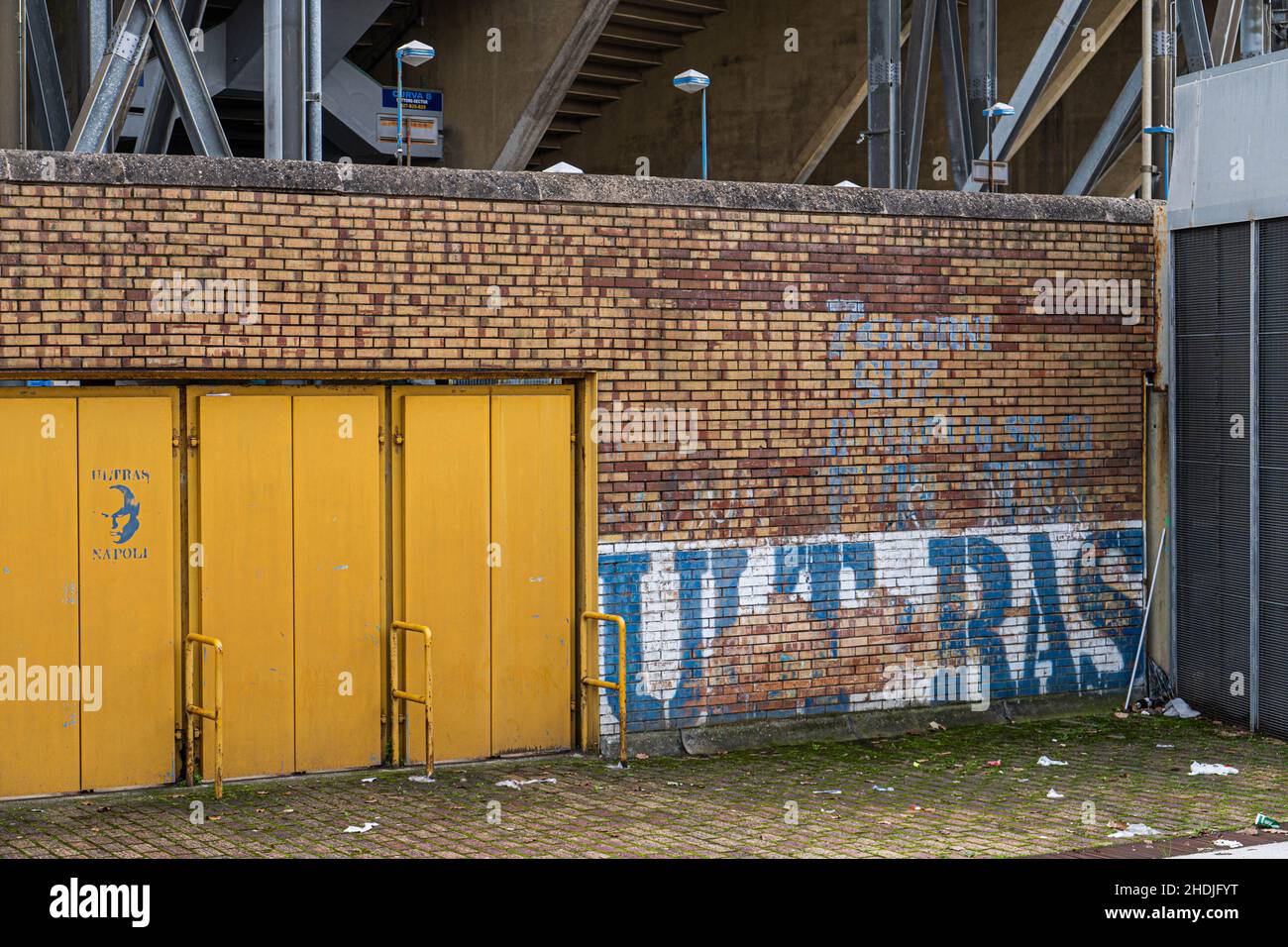 Painted murals by Napoli football fans at the Diego Maradona stadium in