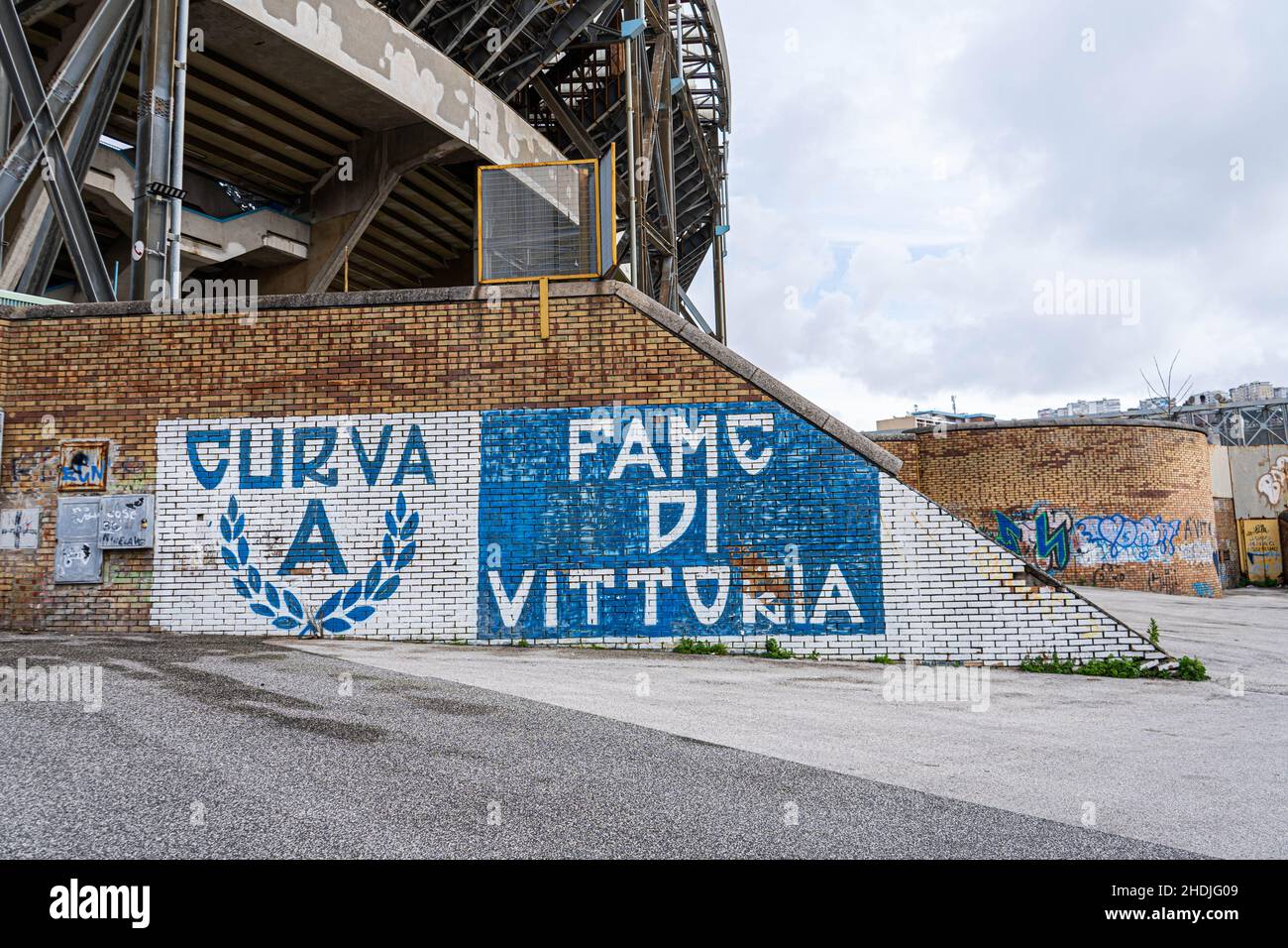 Painted murals by Napoli football fans at the Diego Maradona stadium in