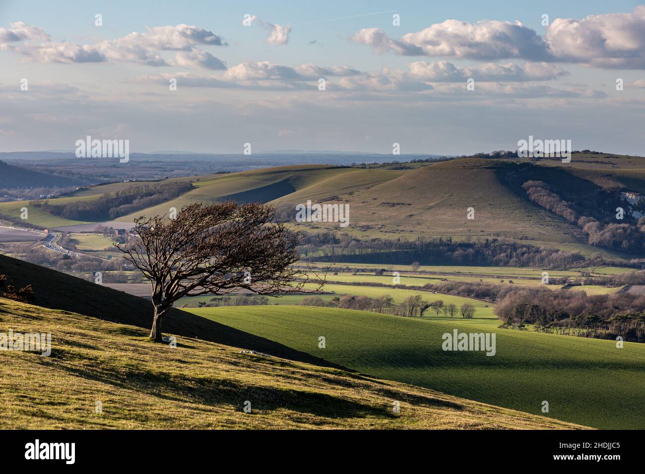 Looking out over the South Downs in Sussex, from Firle Beacon Stock Photo
