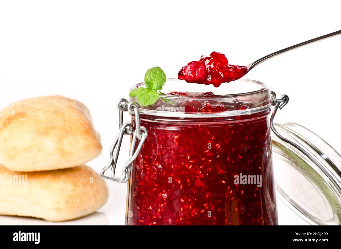 breakfast, bun, raspberry jam, breakfasts, buns, raspberry jams Stock