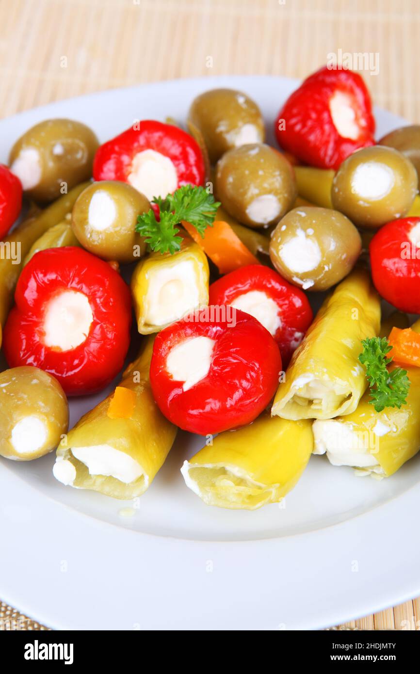 vegetable, antipasto, chili peppers, cherry pepper, vegetables, antipastos, chili pepper, cherry peppers Stock Photo