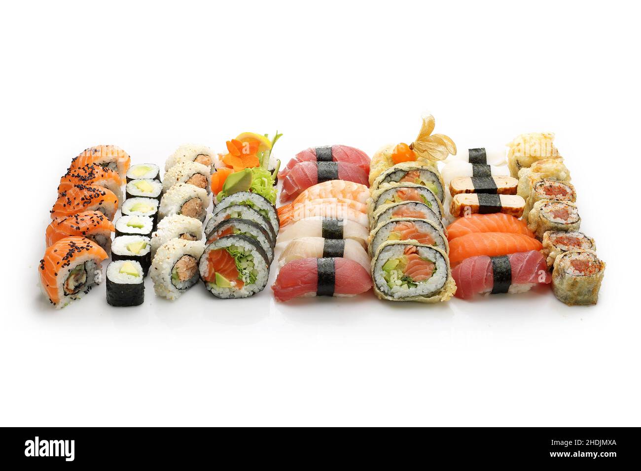 Sushi. Traditional sushi rolls on a white background. Stock Photo