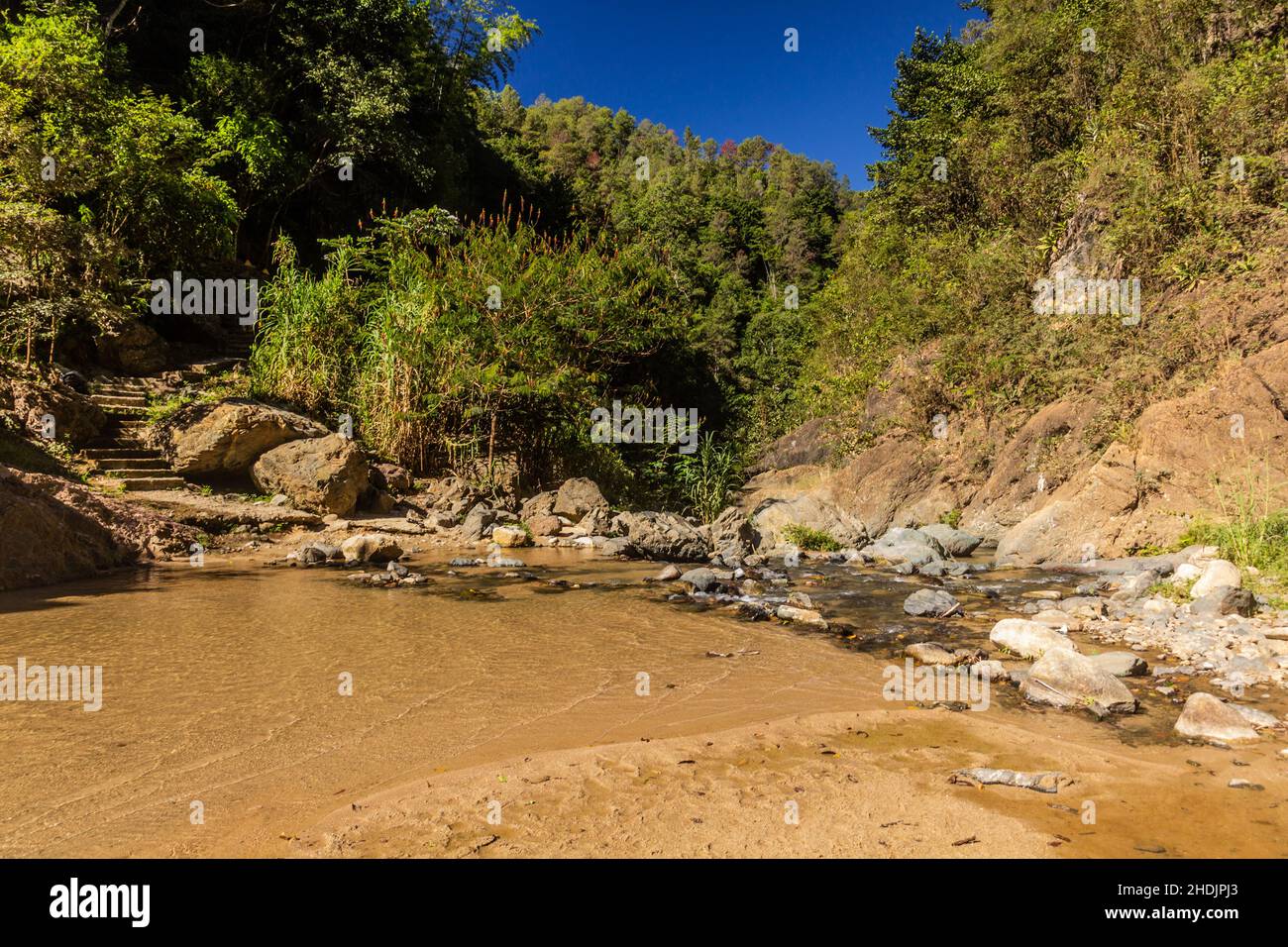 Creek near Salto de Baiguate waterfall near Jarabacoa town in Dominican Republic Stock Photo