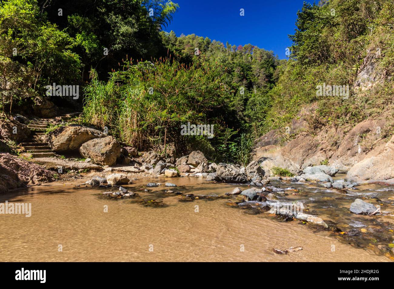 Creek near Salto de Baiguate waterfall near Jarabacoa town in Dominican Republic Stock Photo
