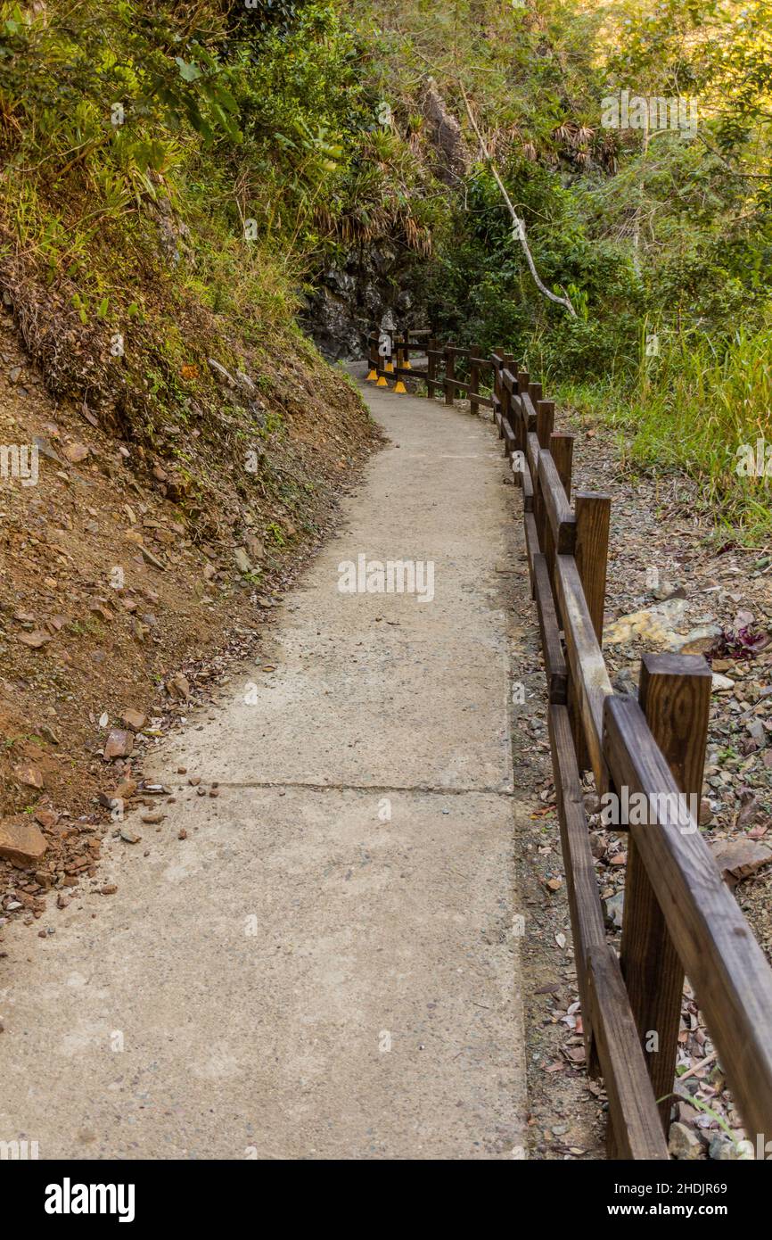 Path to Salto de Baiguate waterfall near Jarabacoa town in Dominican Republic Stock Photo