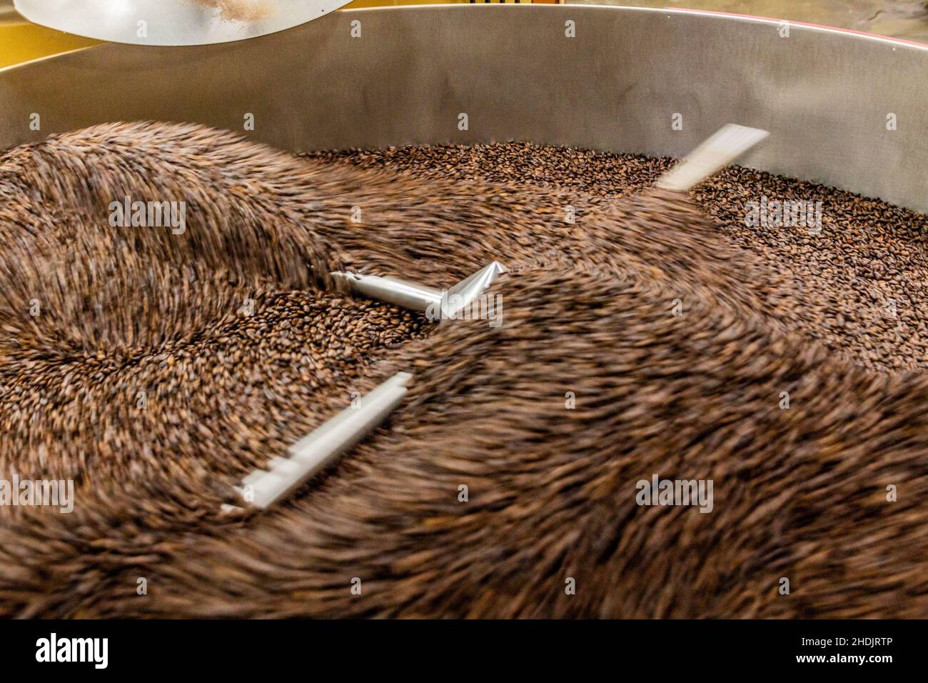 Coffee beans being roasted in Jarabacoa, Dominican Republic Stock Photo