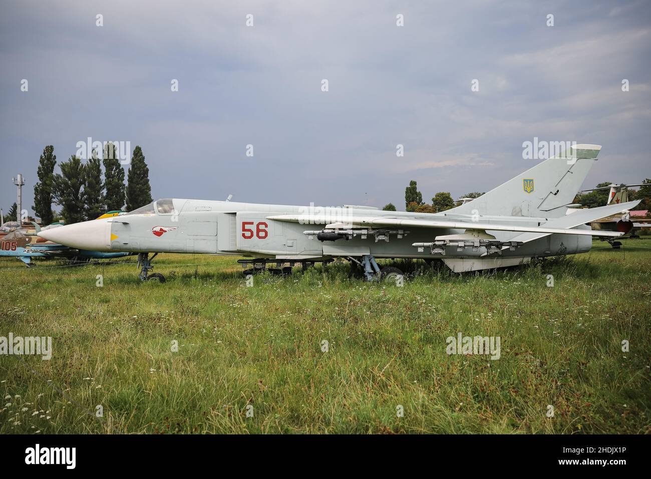 KIEV, UKRAINE - AUGUST 01, 2021: Ukrainian Air Force Sukhoi Su-24M2 Fencer D displayed at Oleg Antonov State Aviation Museum Stock Photo