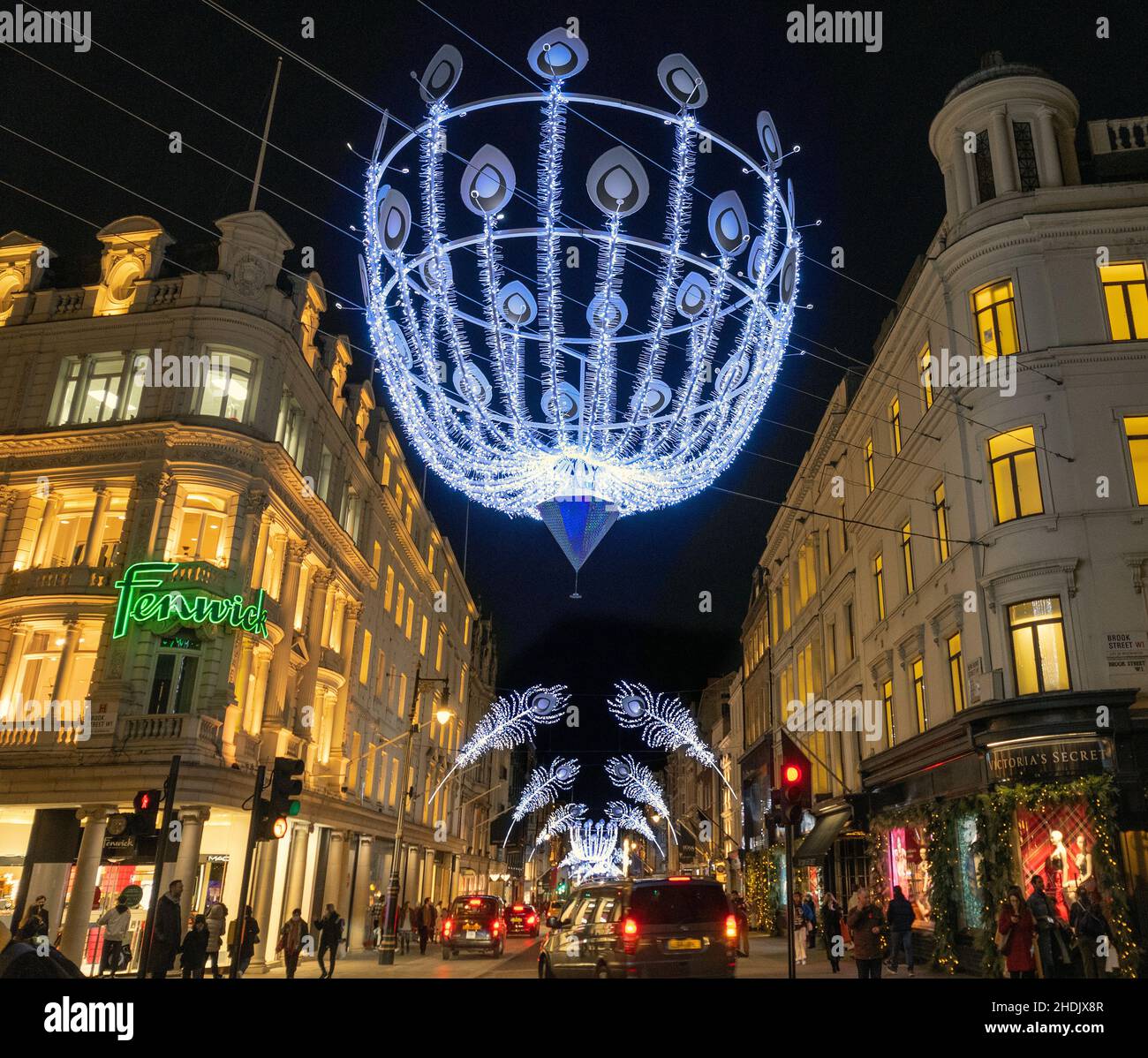 "Peacock inspired " Christmas (2021) decorative lights along New Bond