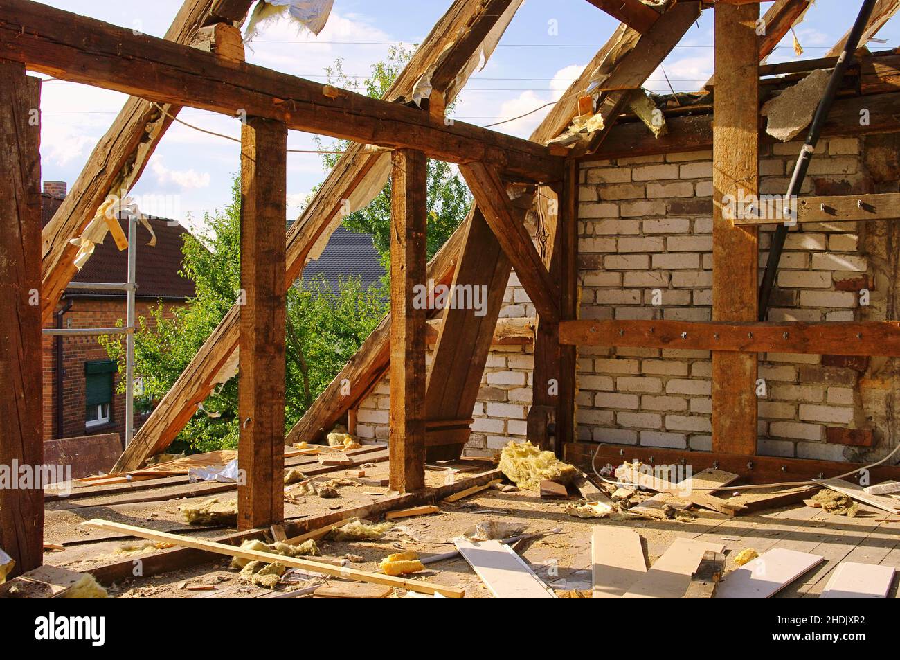 construction site, attic, destruction, construction sites, site, sites, attics, roof top, destructions Stock Photo