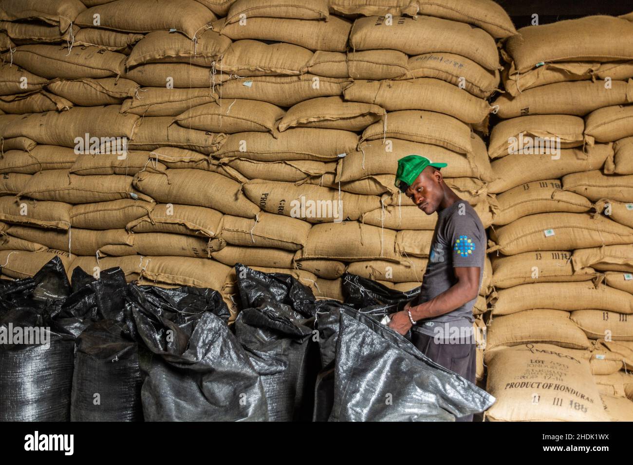 JARABACOA, DOMINICAN REPUBLIC DECEMBER 10, 2018 Bags of coffee in