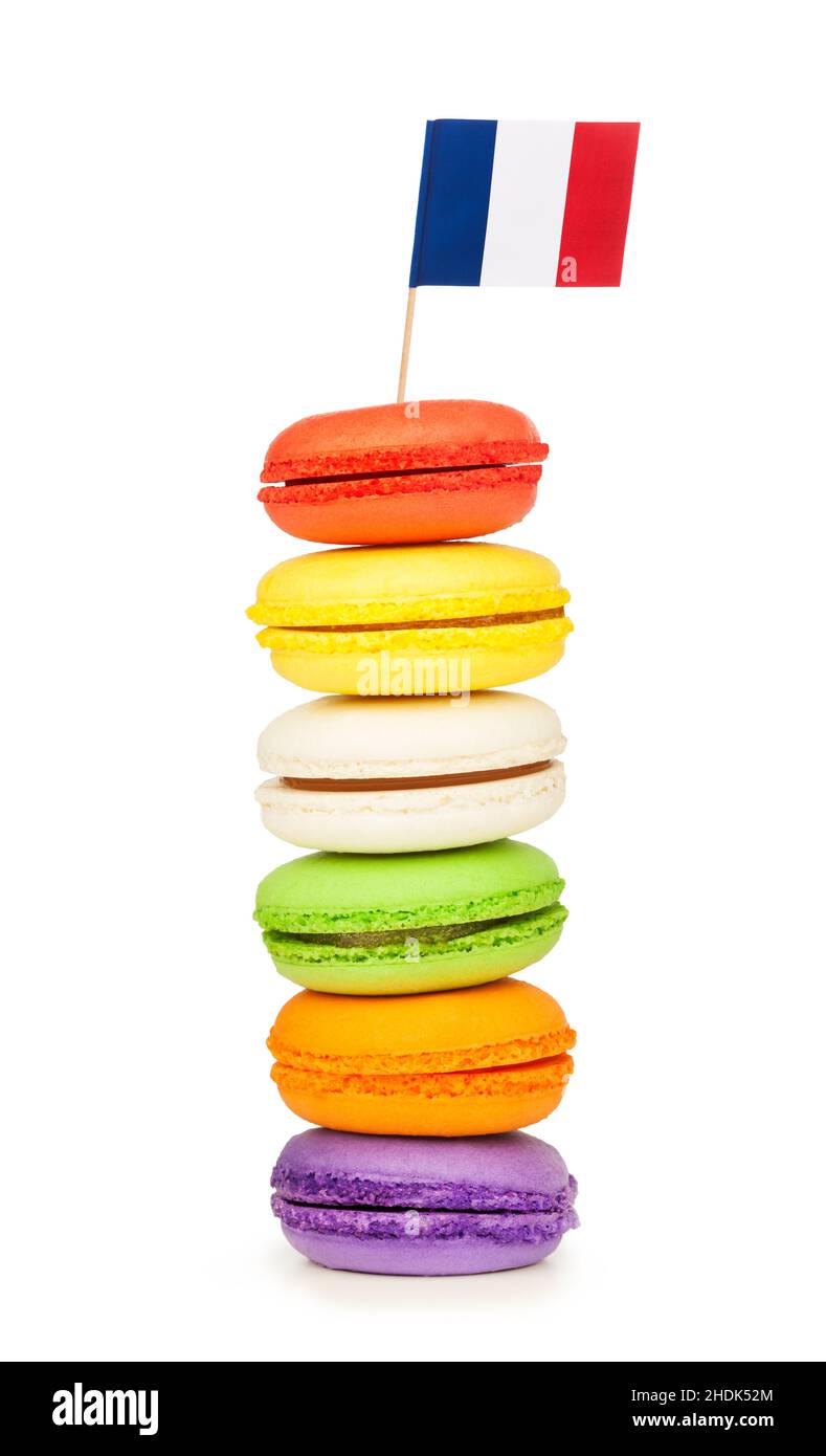 France spirit pile of macarons with French flag Stock Photo