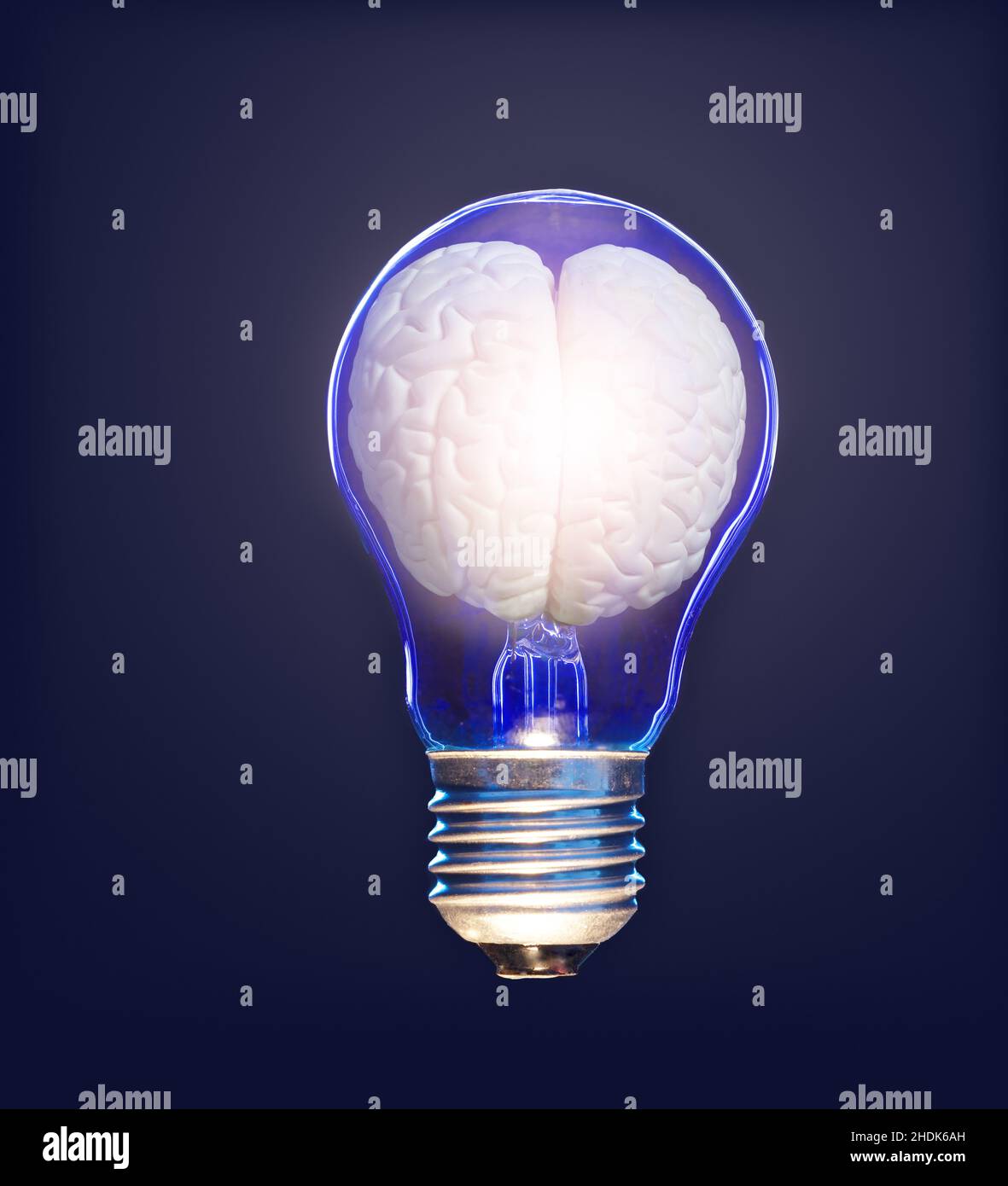 New idea in the concept - brain inside light bulb Stock Photo