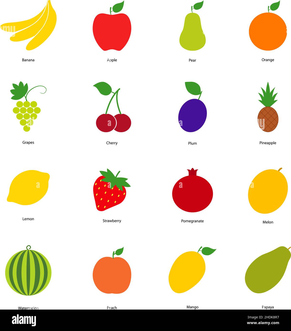 Set of color fruit icons and berry icons, vector illustration Stock ...