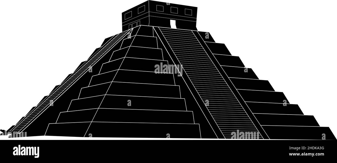 Chichen itza, Mexican Mayan Pyramid on white background, vector illustration Stock Vector