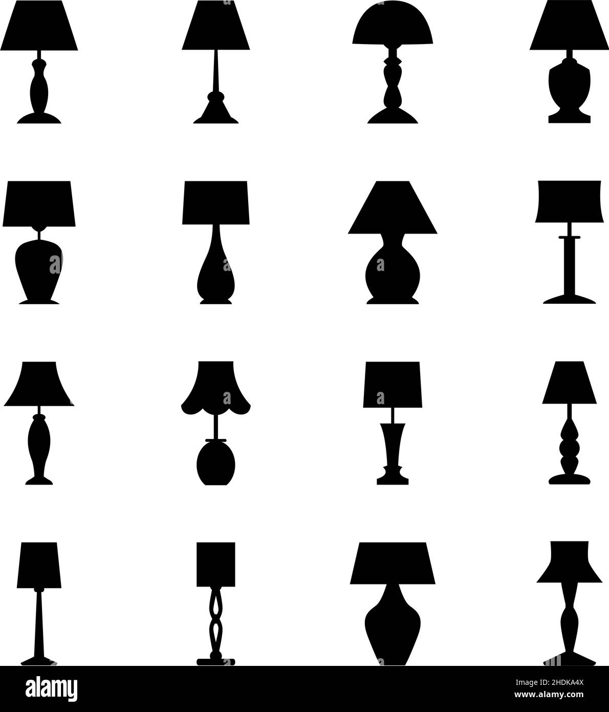 Set of black silhouettes of lamps, vector illustration Stock Vector