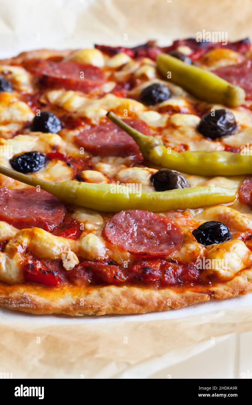 salami, pizza topping, salamis Stock Photo Alamy