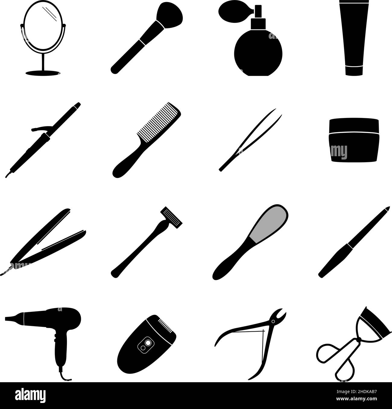 Set of black beauty icons, vector illustration Stock Vector