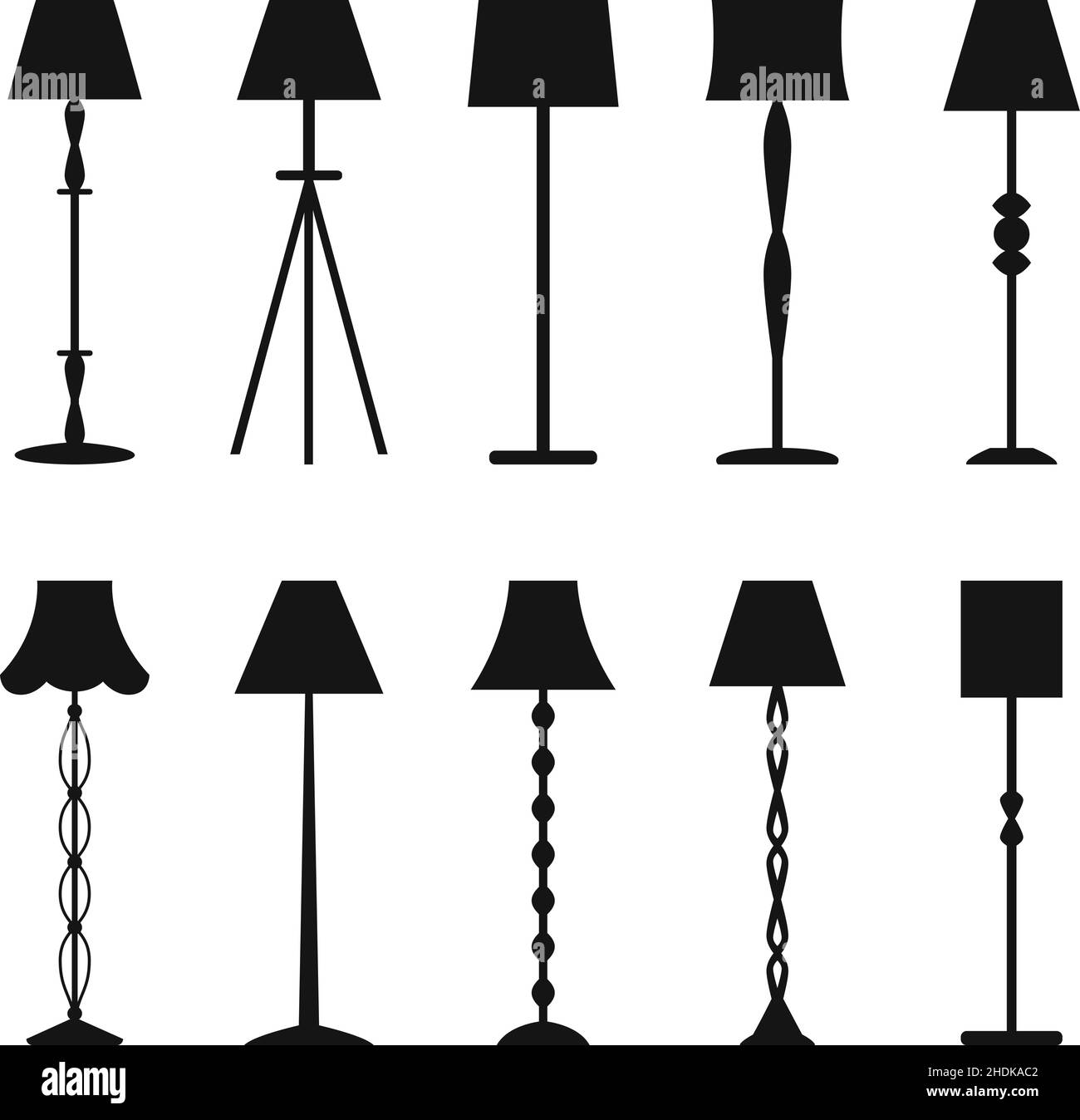 Set of floor lamp silhouettes, vector illustration Stock Vector