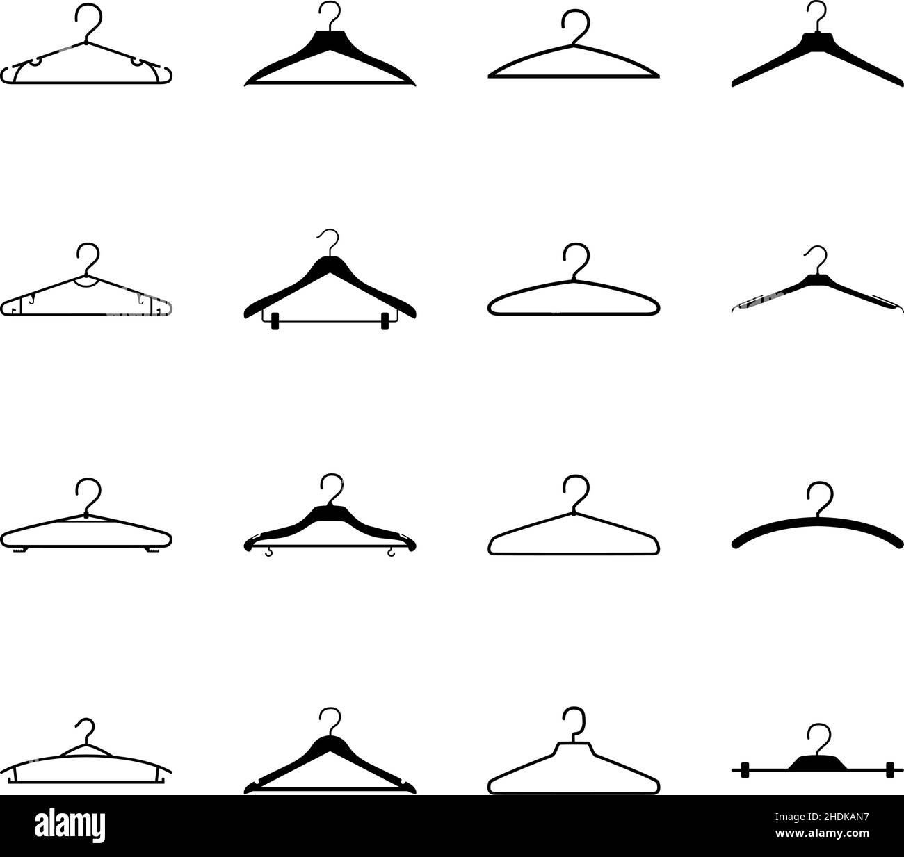 Set of black clothing hangers, vector illustration Stock Vector